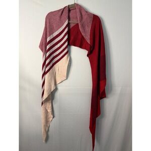 Jill Women's Knit Wrap Shawl‎ Scarf Colorblock Red Cream Striped